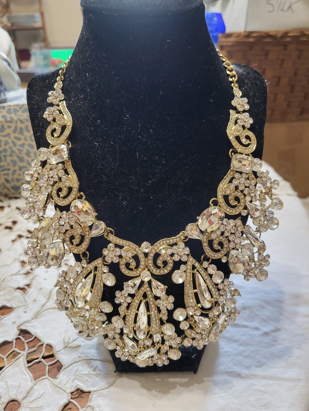 Natasha Gold-Tone Clear Crystal Statement Necklace